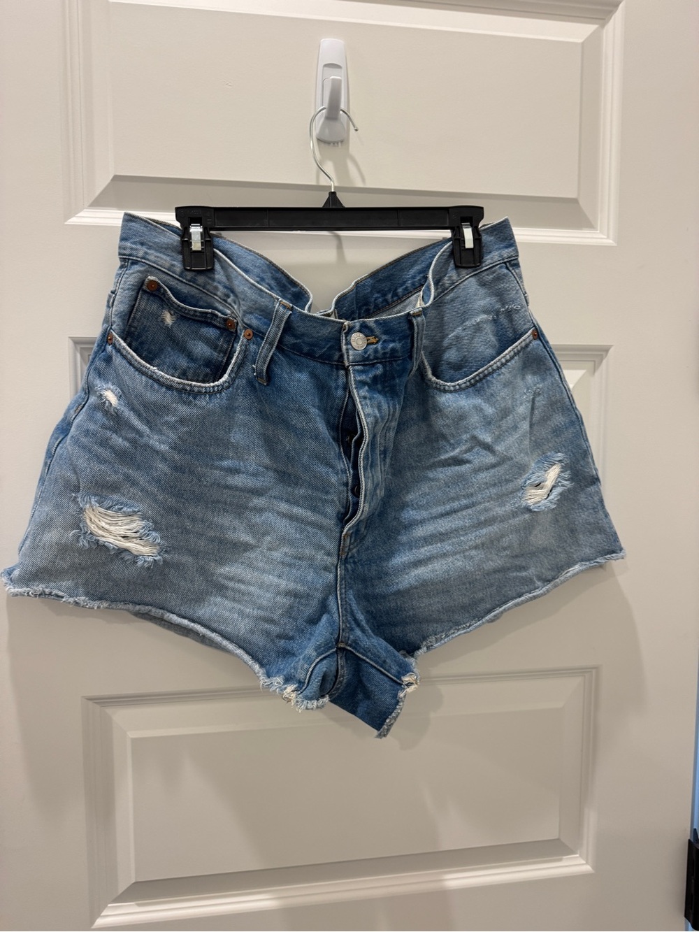 Madewell Light Blue Distressed Denim Cutoff Shorts- curvy relaxed fit